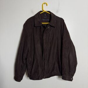 Claiborne Suede Leather‎ Shacket 2XL Solid Brown Shirt Jacket